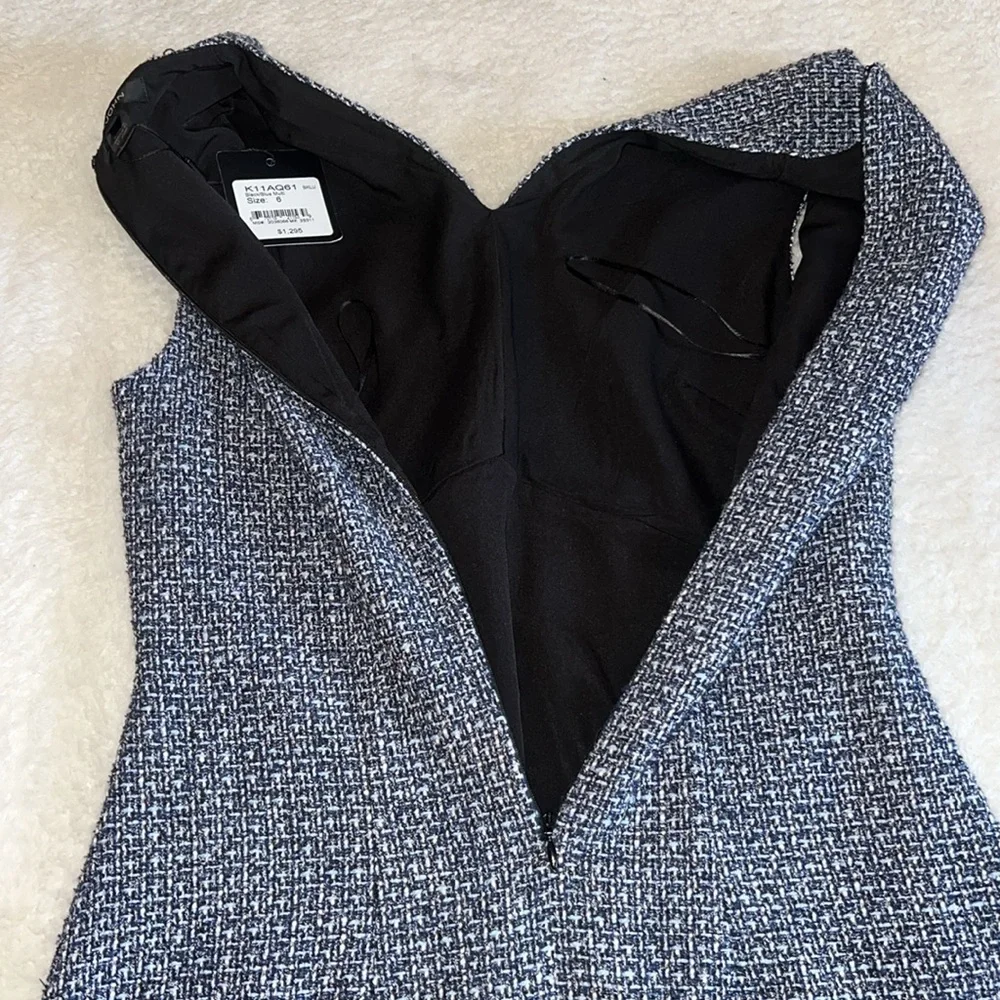 St. John‎ Tweed V-Neck A-Line Dress Black Blue Size 6 NWT